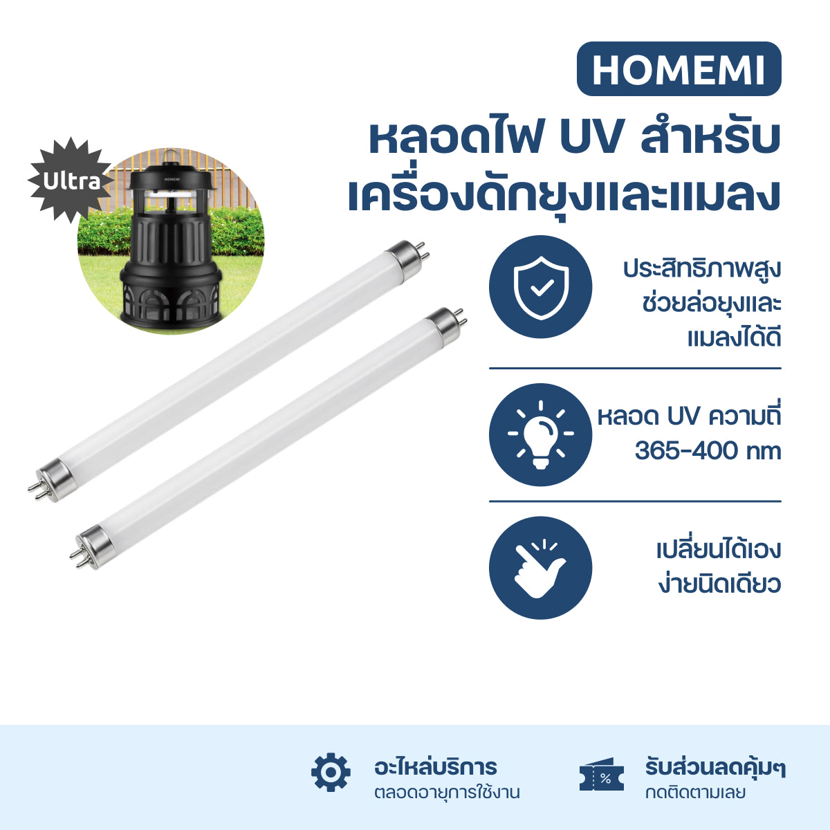 Homemi หลอดไฟ UV สำหรับเครื่องดักยุงและแมลง