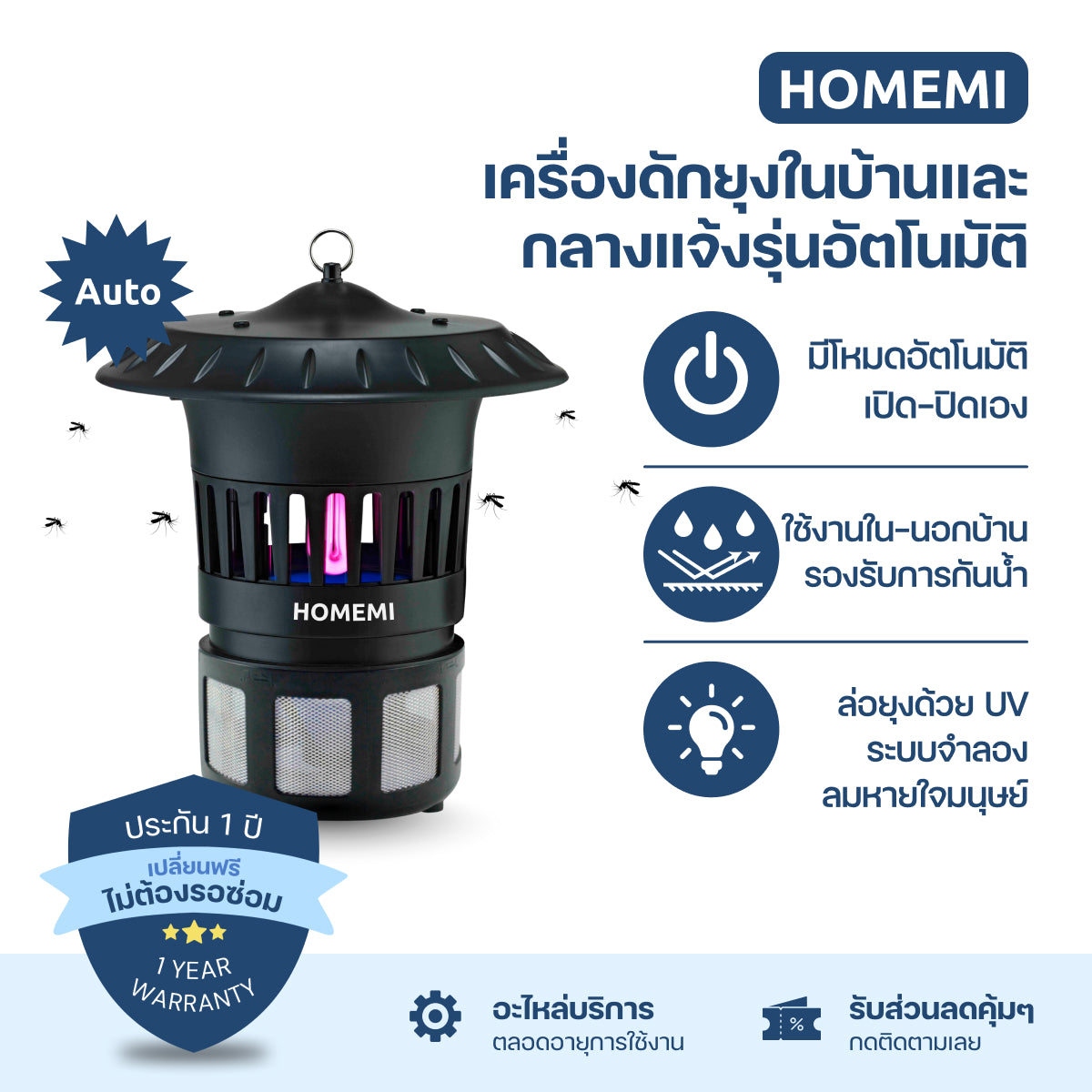 Homemi เครื่องดักยุงและแมลงกลางแจ้งและในบ้าน