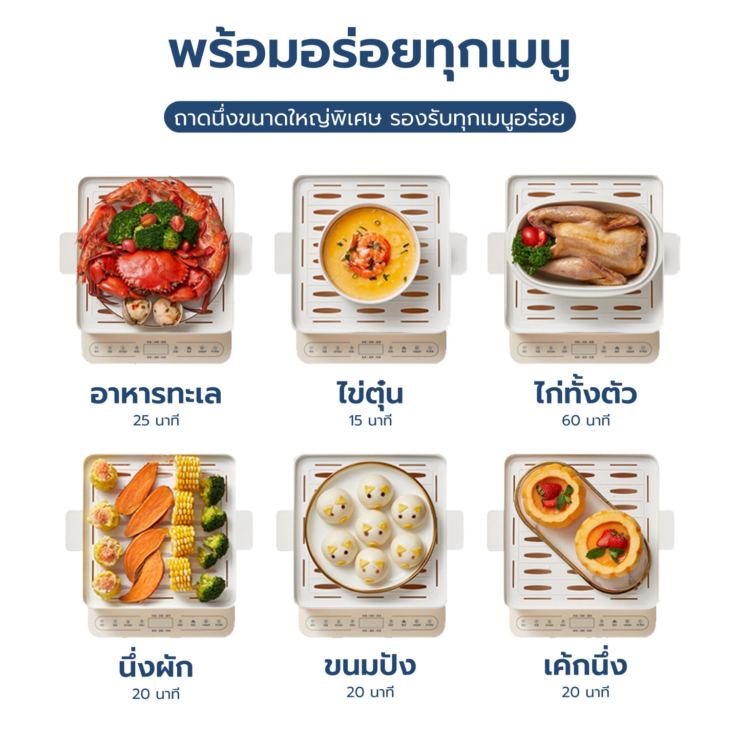 Homemi หม้อนึ่งไฟฟ้า 3 ชั้น Electric Food Steamer ความจุ 18 ลิตร หน้าจอดิจิตอล ตั้งเวลาได้ รุ่น HM0035-P-WH