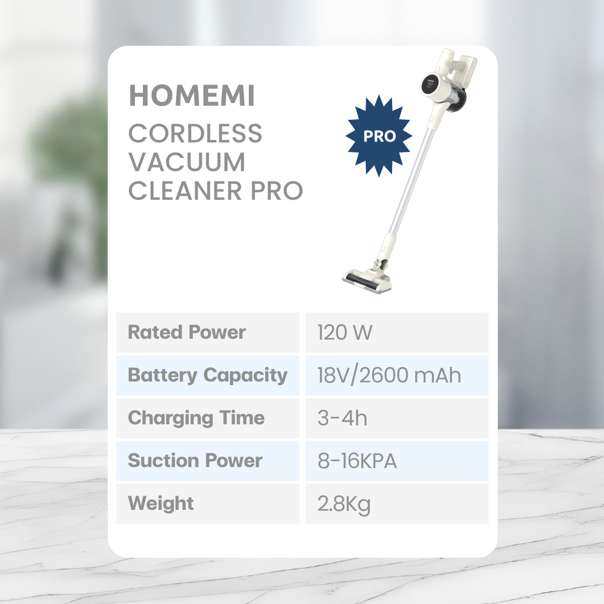 Homemi Cordless Vacuum Cleaner Pro เครื่องดูดฝุ่นไร้สายรุ่นโปร มาพร้อมแรงดูดสูงสุด 16KPa (HM0119)