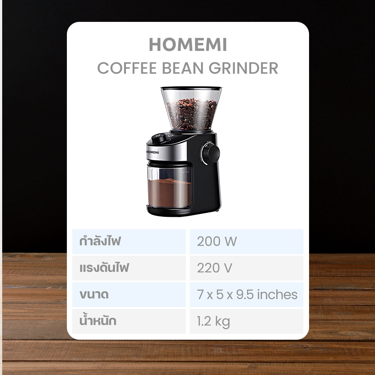 Homemi Coffee Bean Grinder เครื่องบดเมล็ดกาแฟ (HM0099-P-WH)