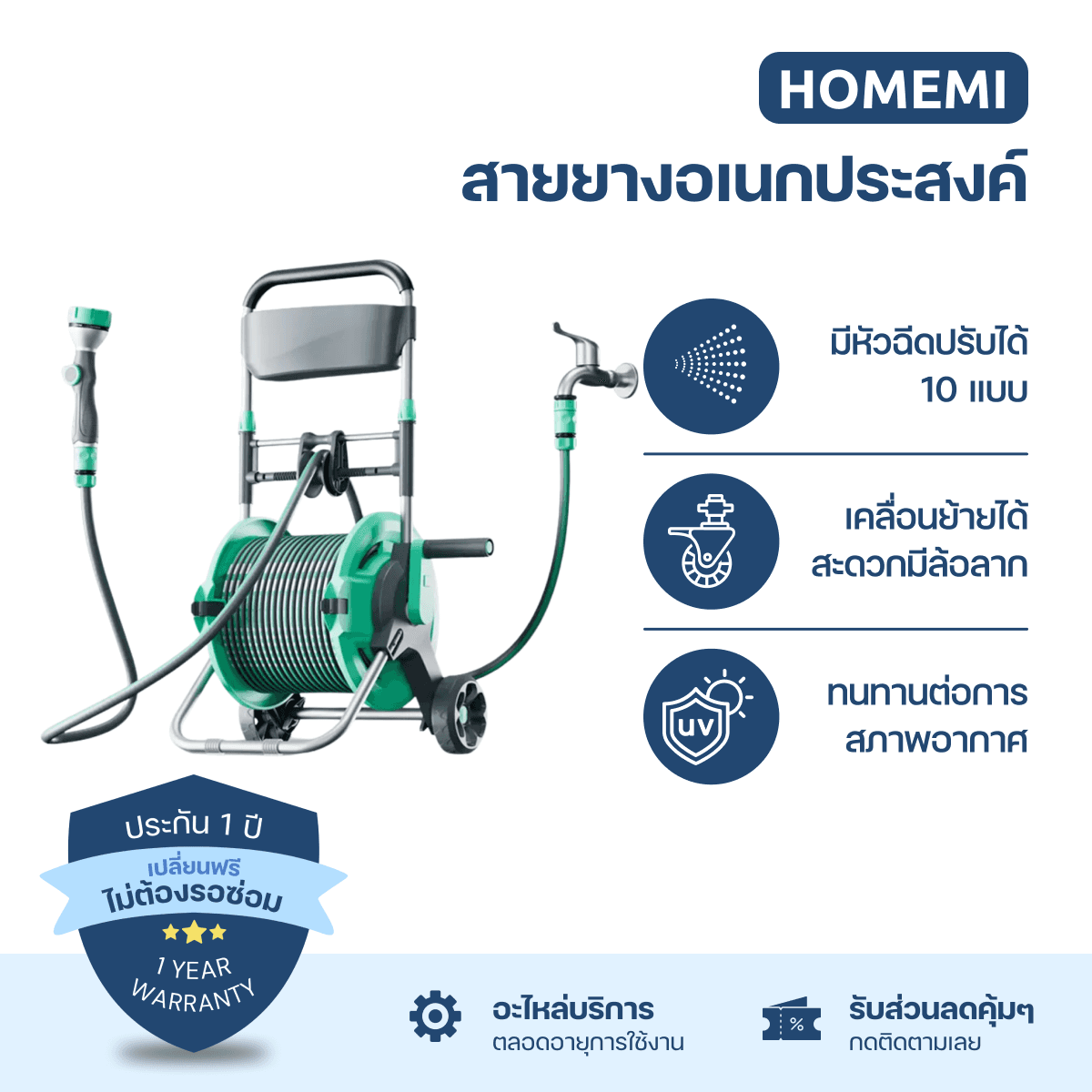 Homemi Multifunction Water Hose with 10 Spray Patterns สายยางอเนกประสงค์ พร้อมหัวฉีดน้ำ 10 รูปแบบ