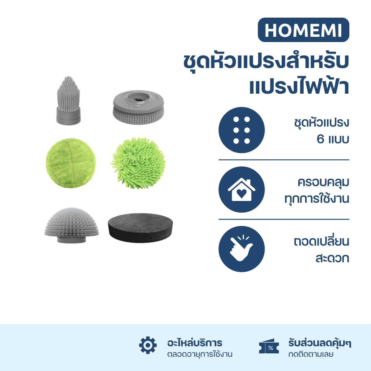 Homemi ชุดหัวแปรงทำความสะอาดไฟฟ้าสำหรับ Homemi Electric Spin Scrubber