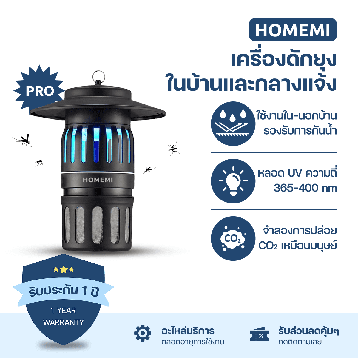 Homemi Indoor & Outdoor Mosquito Trap เครื่องดักยุงและแมลงกลางแจ้งและในบ้าน