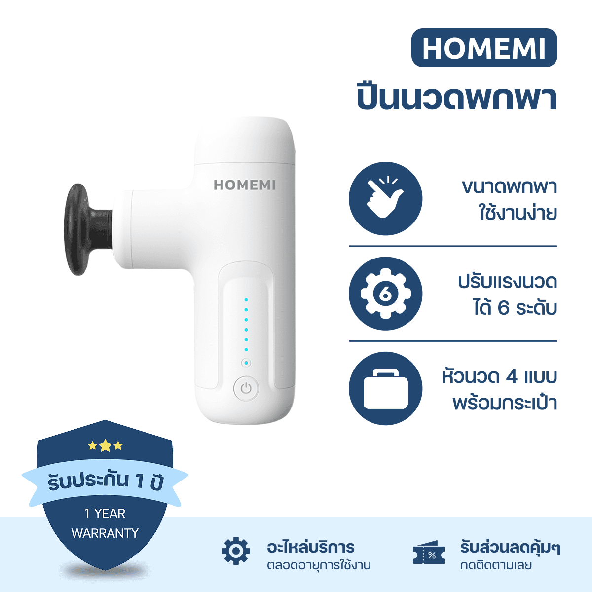 Homemi ปืนนวด แบบมินิ Mini Massager Gun & Hot-Cold Massager Gun นวดกล้ามเนื้อ นวดกดจุด