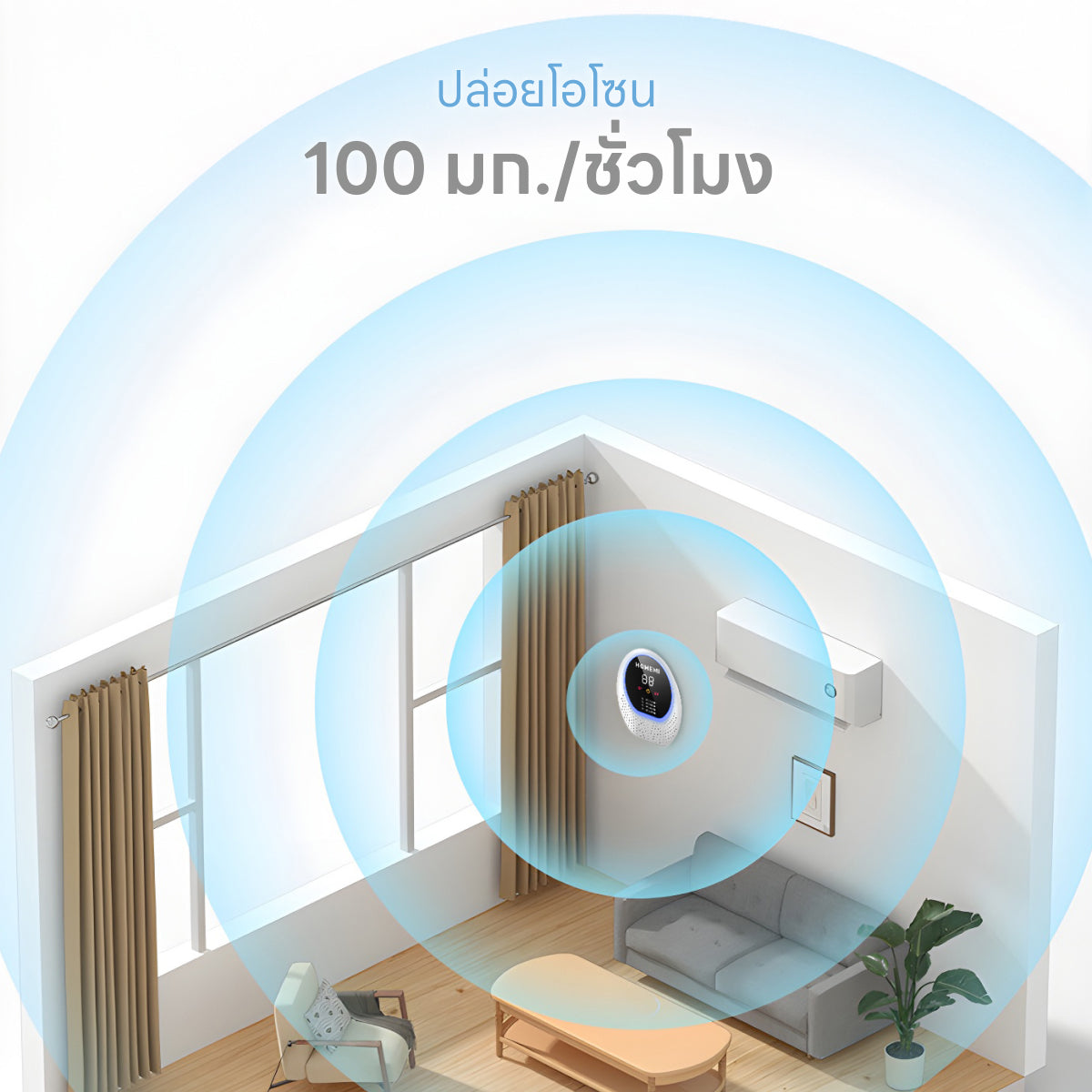 Homemi เครื่องผลิตโอโซนไร้สาย Cordless Ozone Generator ใช้ฆ่าเชื้อโรค กำจัดกลิ่น มีแสง UV รุ่น HM0075-P-WH