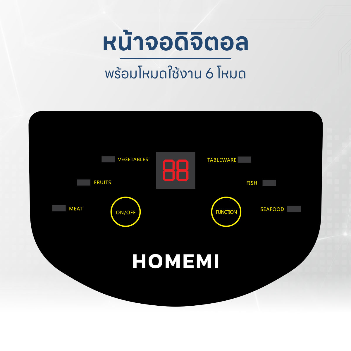 Homemi เครื่องล้างผักระบบโอโซน Vegetable Purifier Pro หน้าจอดิจิตอล เลือกโหมดได้ ล้างผัก ล้างเนื้อ รุ่น HM0060-P-WH