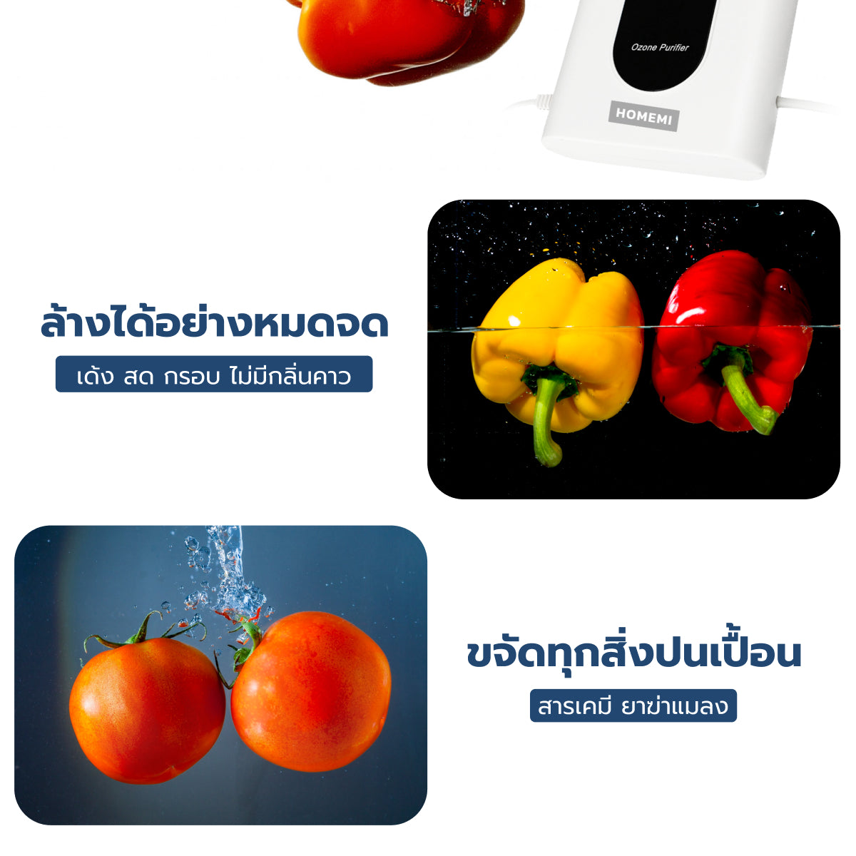 Homemi เครื่องโอโซนล้างผักผลไม้ Ozone Vegetable Washer ล้างผัก ล้างเนื้อ กำจัดเชื้อโรค ไข่พยาธิ รุ่น HM0002