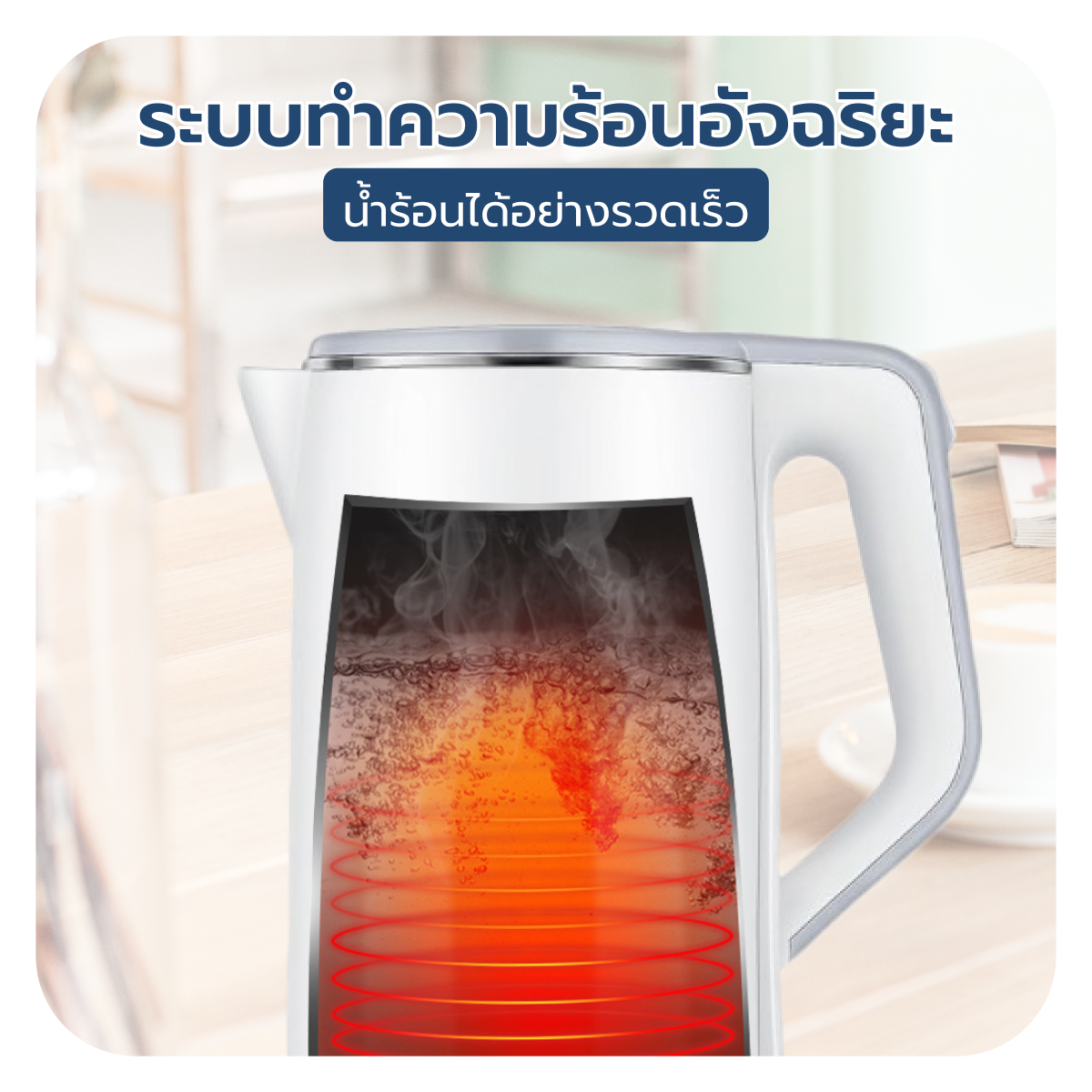 Homemi กาต้มน้ำไฟฟ้า 2.0 ลิตร Electric Kettle ความจุ 2 ลิตร ร้อนเร็ว จับได้ไม่ร้อน มีระบบตัดไฟเอง รุ่น HM0015-P-WH