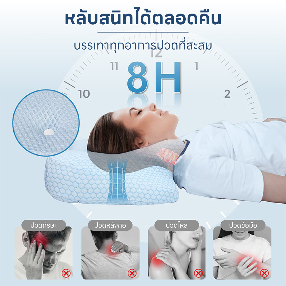 Homemi หมอนเพื่อสุขภาพ Ergonomic Pillow หมอนหนุนเพื่อสุขภาพแก้ปวดคอ ปวดหลัง รุ่น HM0067-P-WH