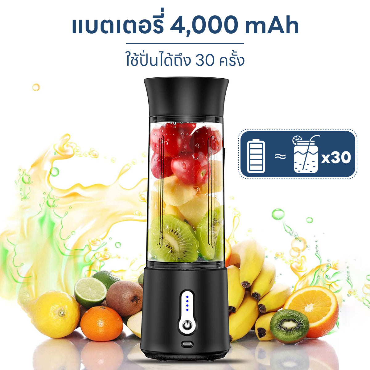 Homemi เครื่องปั่นผลไม้ไร้สาย Portable Blender กำลังมอเตอร์สูง 150 วัตต์ ปั่นน้ำแข็งได้ แบตเตอรี่ 4,000