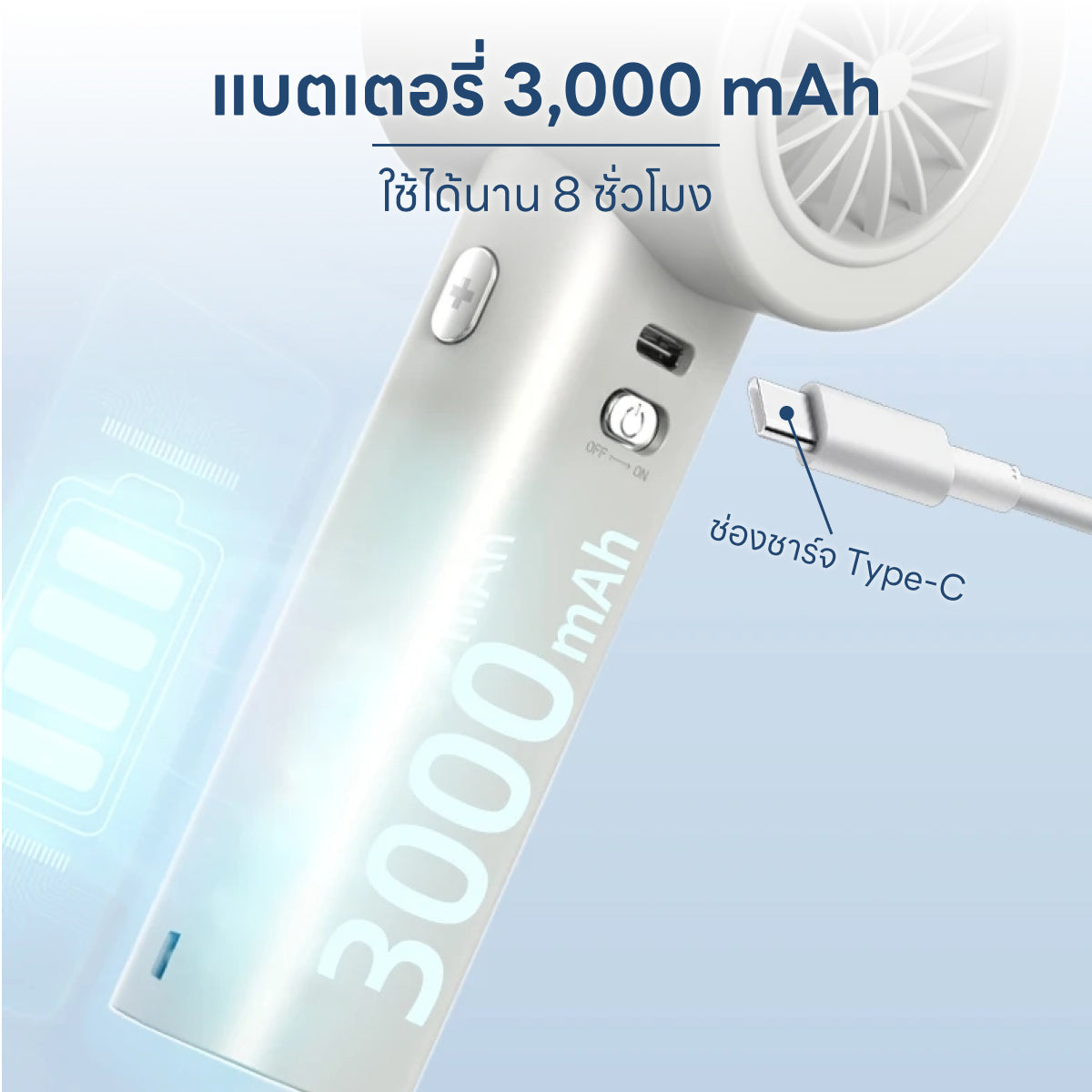 Homemi พัดลมมือถือแบบไร้สาย Portable Hand Fan ปรับสปีด 100 ระดับ แรงลม 9m/s ใช้ได้ถึง 8 ชั่วโมง