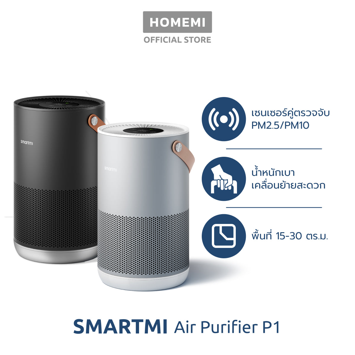 [ประกันศูนย์ไทย1ปี] Smartmi Air Purifier รุ่น P1 เครื่องฟอกอากาศเซ็นเซอร์คู่ดักจับทั้ง PM2.5/PM10