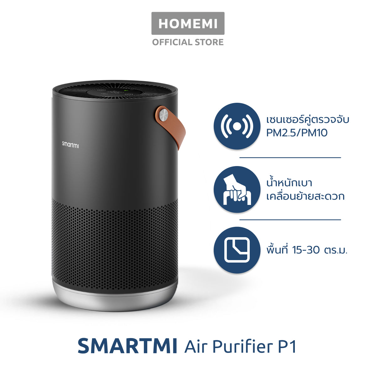 [ประกันศูนย์ไทย1ปี] Smartmi Air Purifier รุ่น P1 เครื่องฟอกอากาศเซ็นเซอร์คู่ดักจับทั้ง PM2.5/PM10