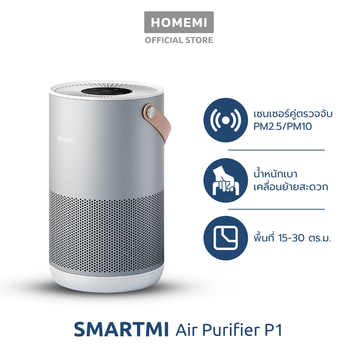 [ประกันศูนย์ไทย1ปี] Smartmi Air Purifier รุ่น P1 เครื่องฟอกอากาศเซ็นเซอร์คู่ดักจับทั้ง PM2.5/PM10