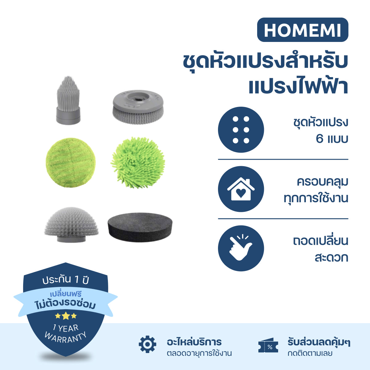 Homemi ชุดหัวแปรงทำความสะอาดไฟฟ้าสำหรับ Homemi Electric Spin Scrubber