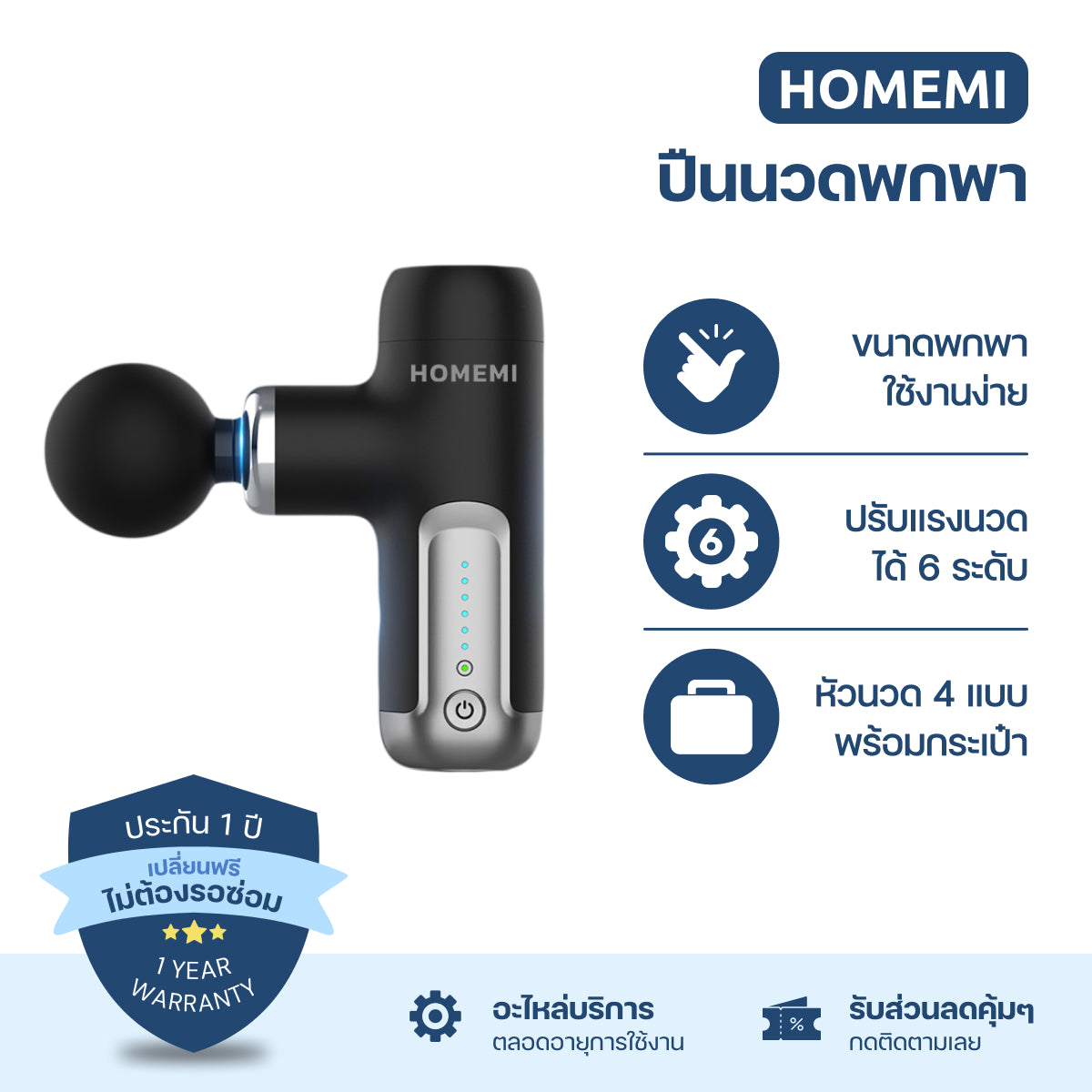 Homemi ปืนนวด แบบมินิ Mini Massager Gun & Hot-Cold Massager Gun นวดกล้ามเนื้อ นวดกดจุด