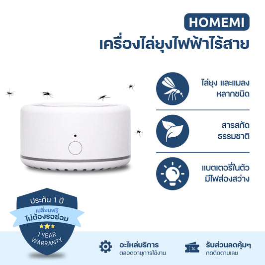 Homemi เครื่องไล่ยุงแบบไร้สาย Mosquito Repellent สารสกัดจากพืชธรรมชาติ ปลอดภัย ไร้เคมี รุ่น HM0033-P-WH