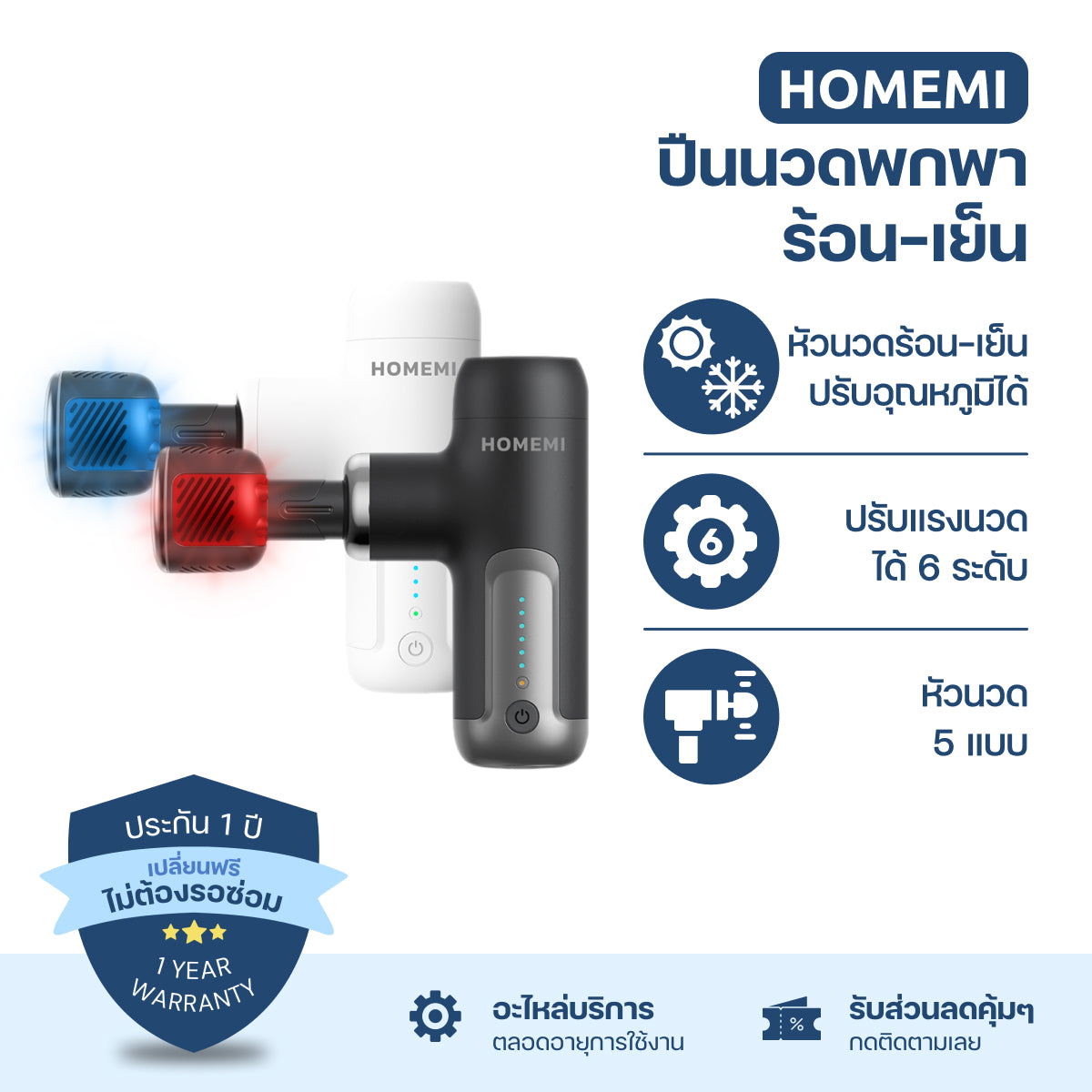 Homemi ปืนนวด แบบมินิ Mini Massager Gun & Hot-Cold Massager Gun นวดกล้ามเนื้อ นวดกดจุด