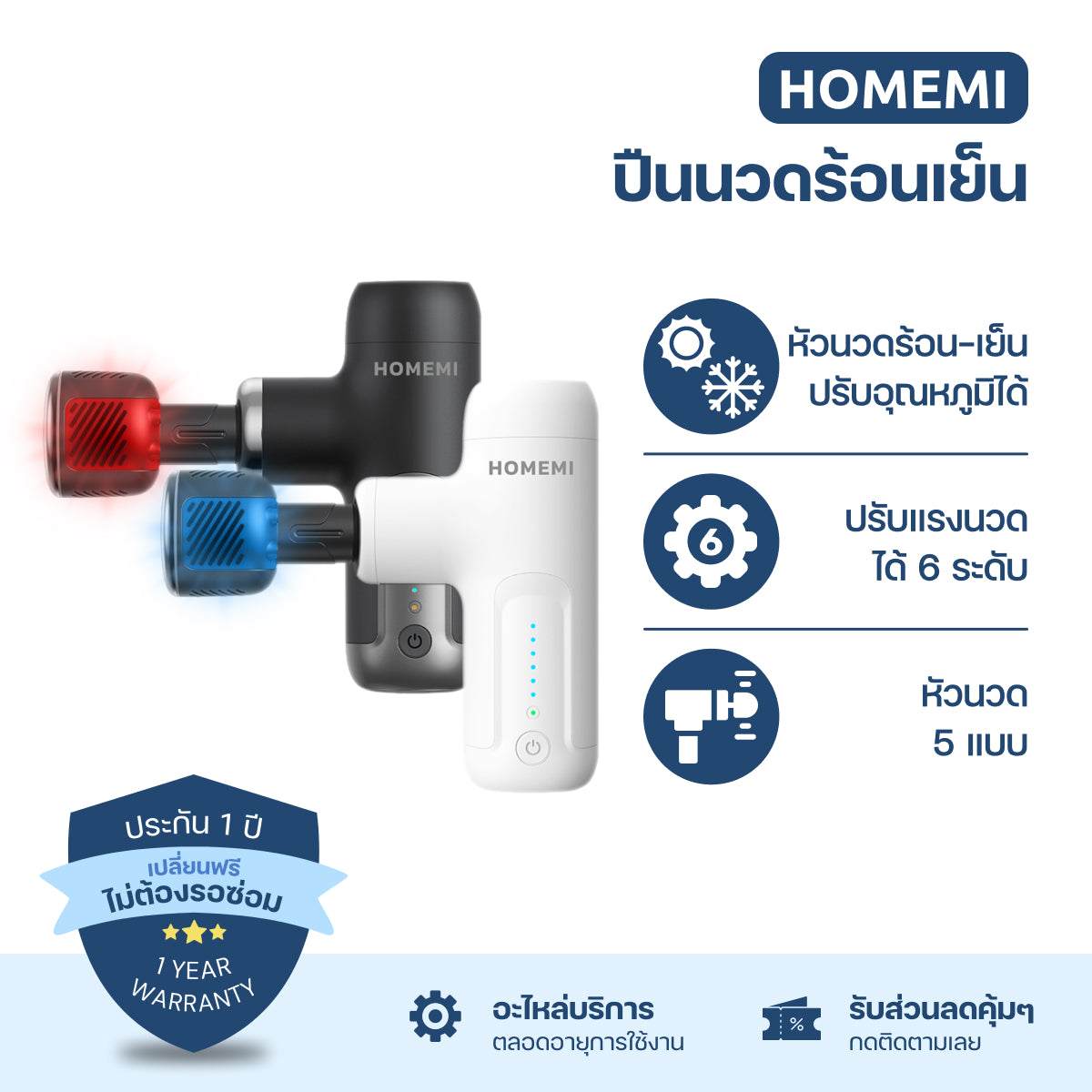 Homemi ปืนนวด แบบมินิ Mini Massager Gun & Hot-Cold Massager Gun นวดกล้ามเนื้อ นวดกดจุด