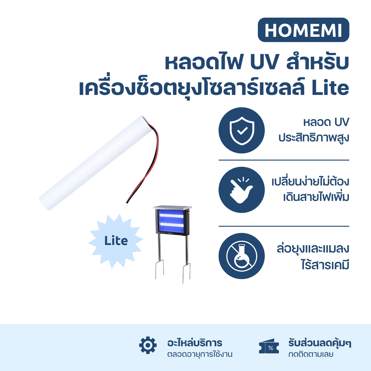 Homemi หลอดไฟ UV สำหรับเครื่องช็อตยุงไฟฟ้า โซลาร์เซลล์