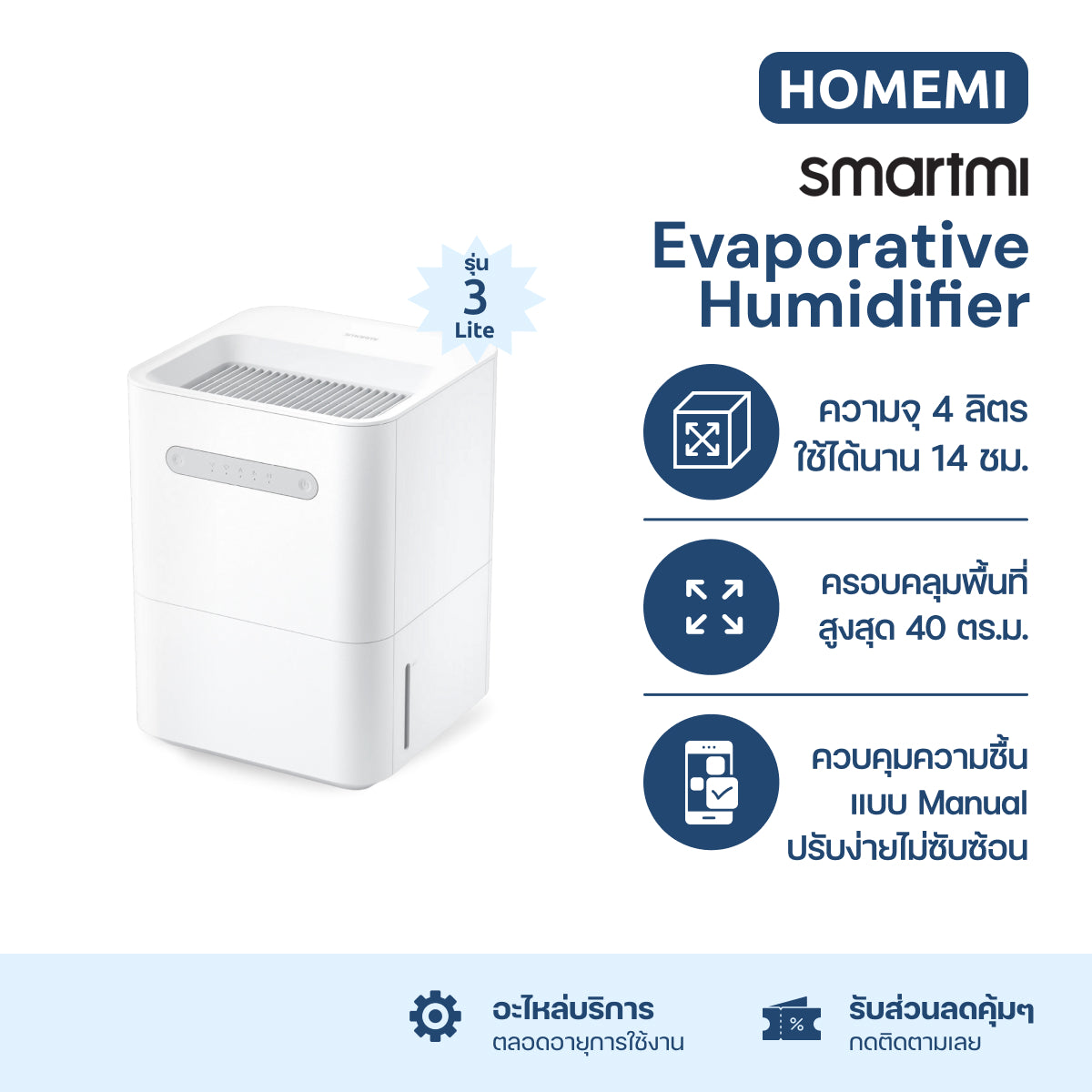 Smartmi เครื่องเพิ่มความชื้นในอากาศ Evaporative Humidifier ช่วยเพิ่มความชุ่มชื้นให้ผิว