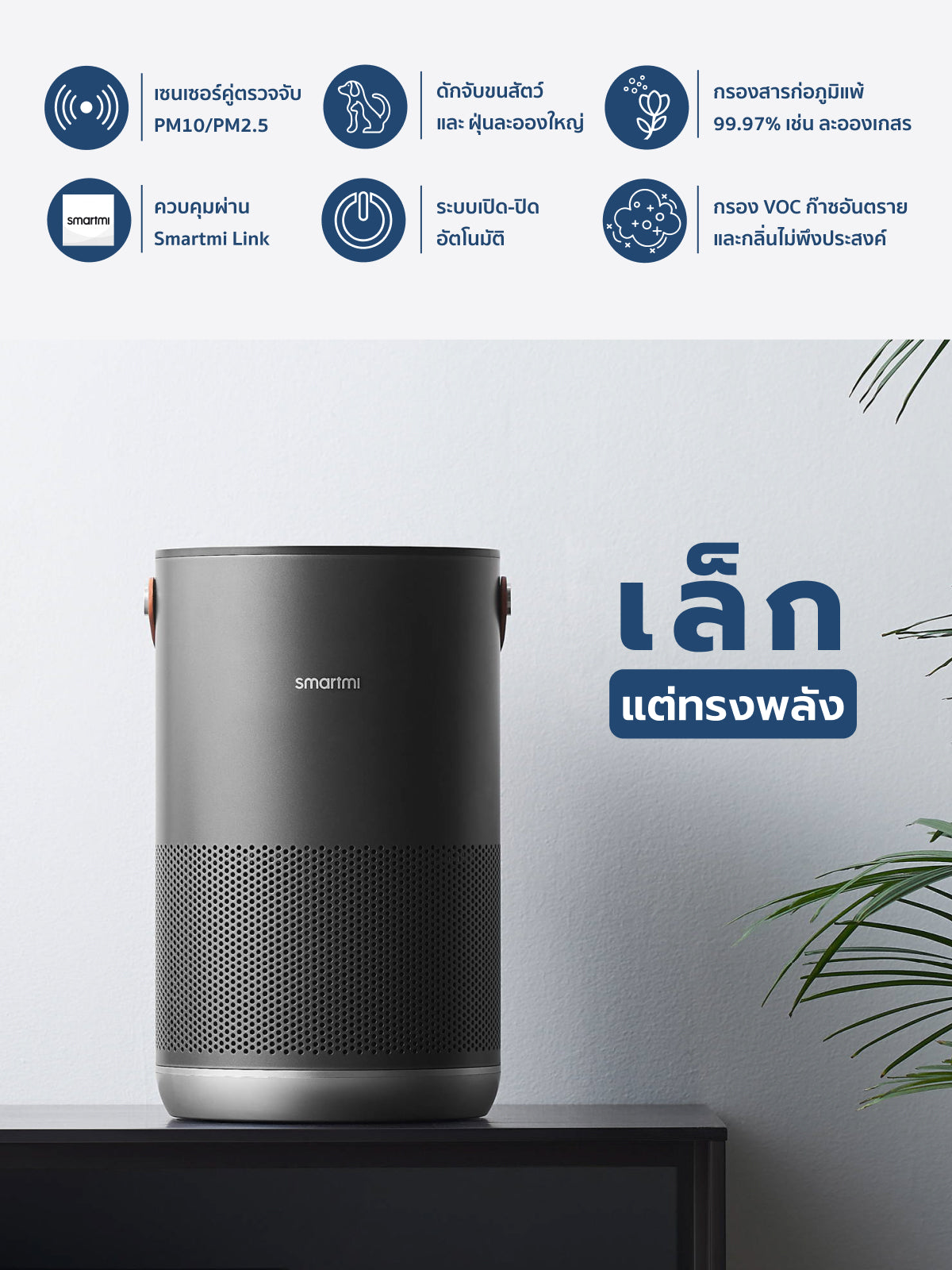 [ประกันศูนย์ไทย1ปี] Smartmi Air Purifier รุ่น P1 เครื่องฟอกอากาศเซ็นเซอร์คู่ดักจับทั้ง PM2.5/PM10