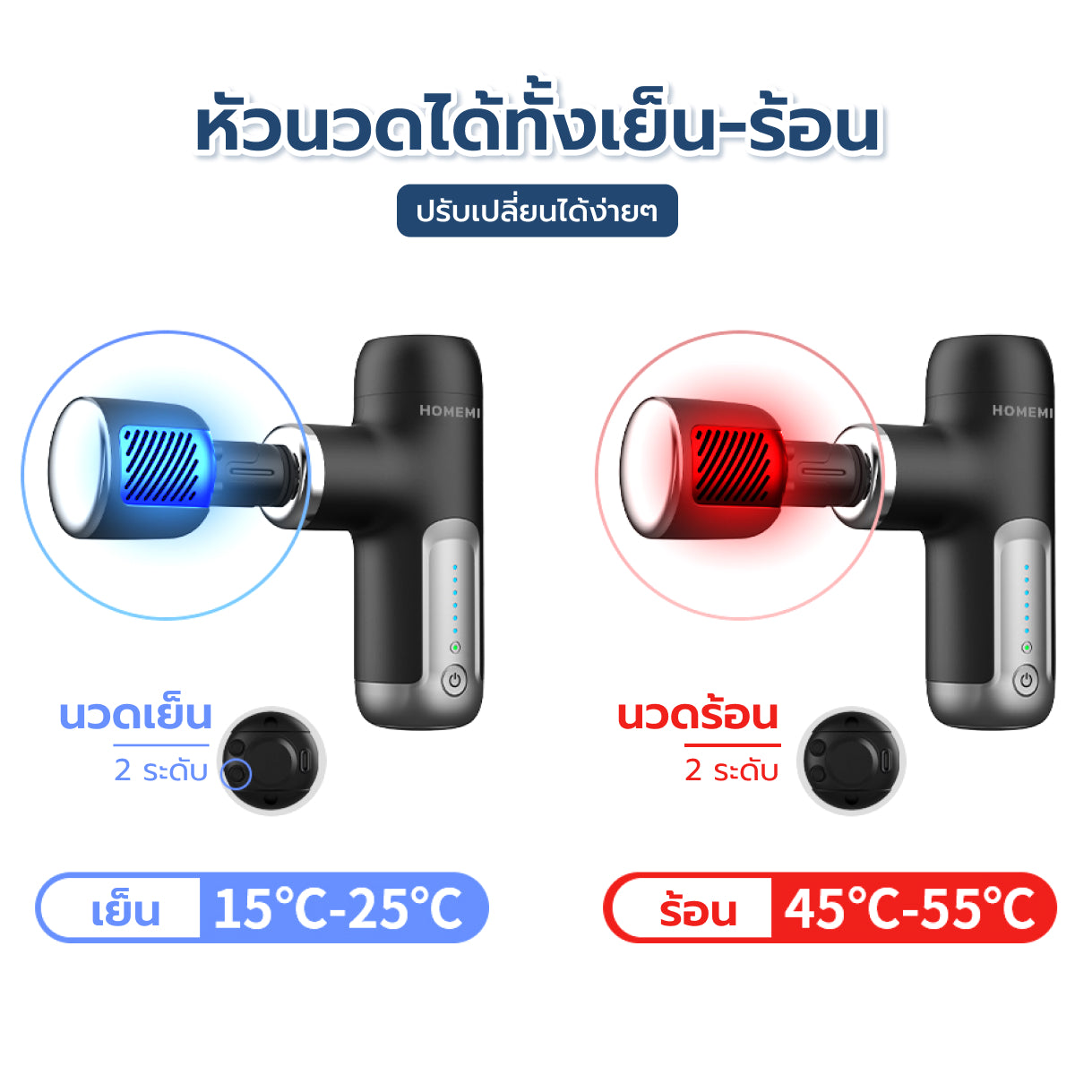 Homemi ปืนนวด แบบมินิ Mini Massager Gun & Hot-Cold Massager Gun นวดกล้ามเนื้อ นวดกดจุด