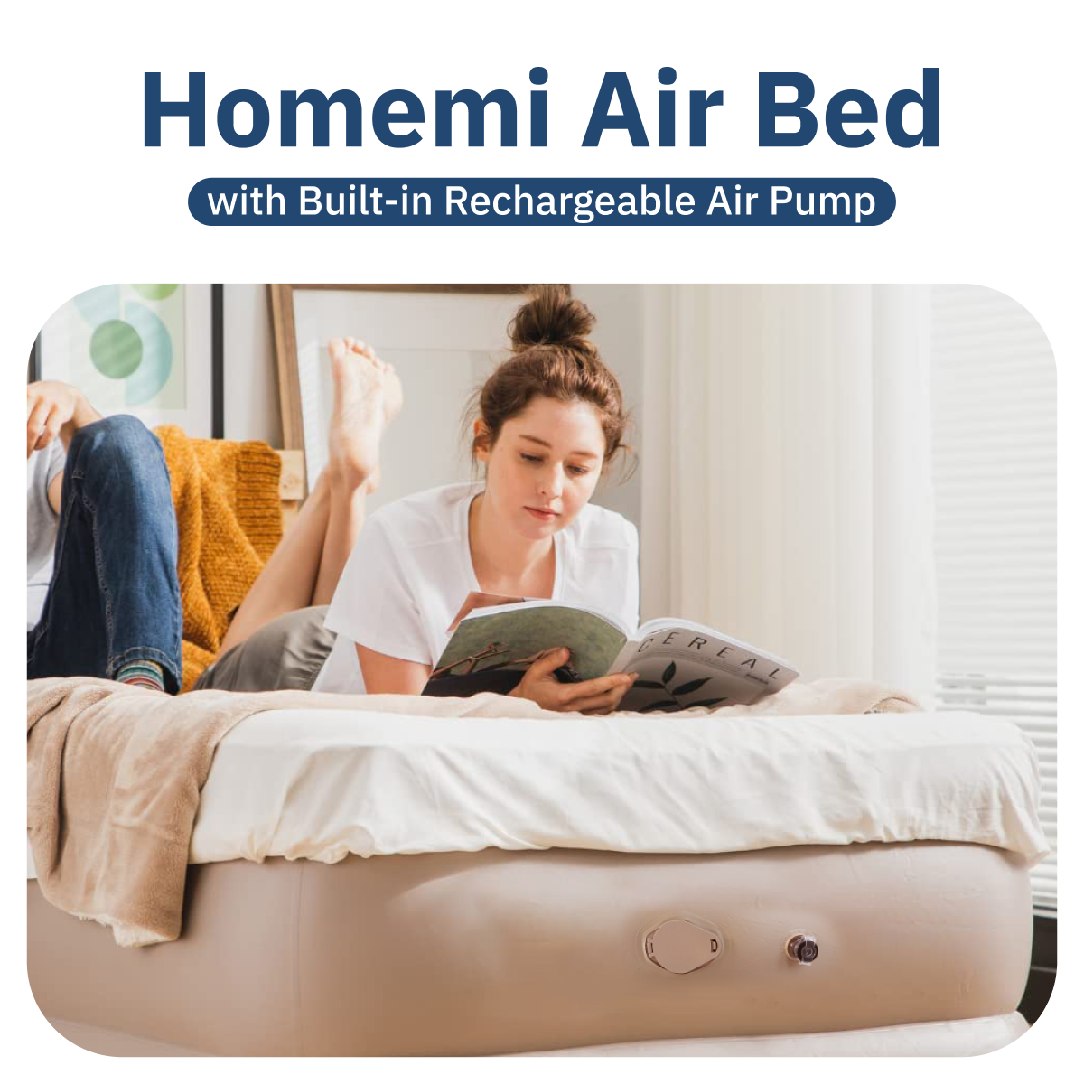 Homemi เตียงเป่าลม ที่นอนเป่าลม Airbed พร้อมปั้มลมอัตโนมัติในตัวแบบไร้สาย