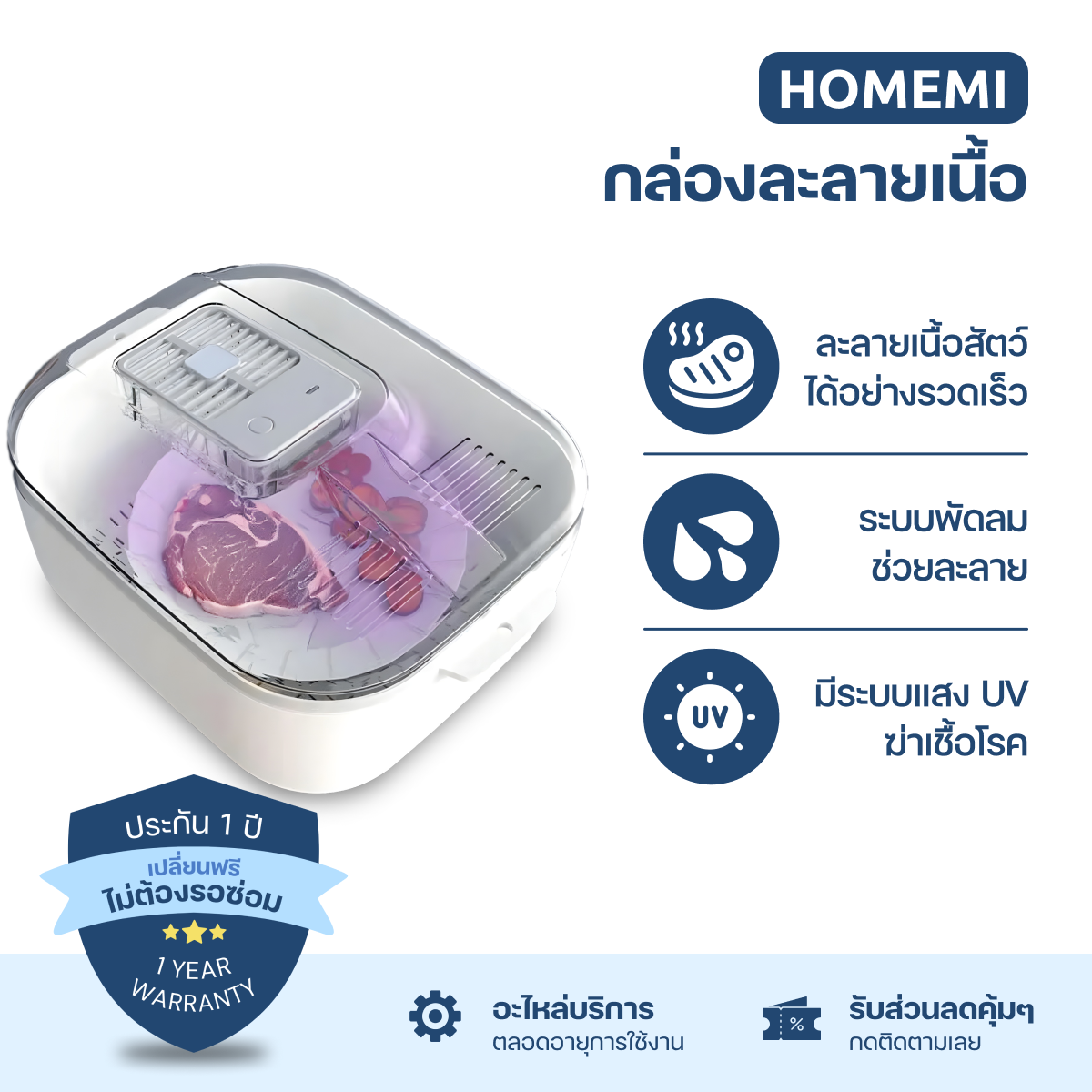 Homemi กล่องละลายเนื้อ Meat Thawing Box ละลายเนื้อไว เนื้อชุ่มฉ่ำขึ้น