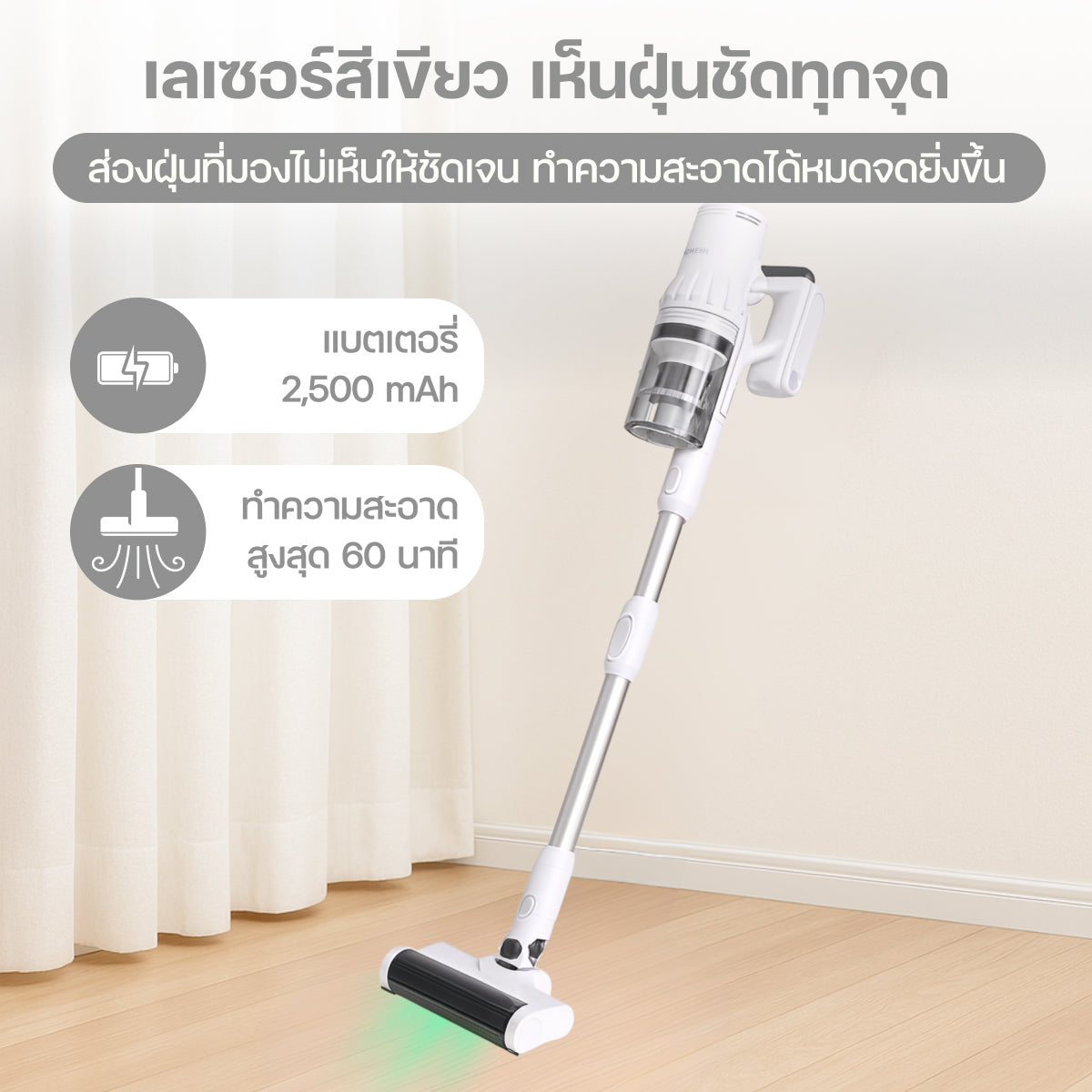 Homemi Cordless Vacuum Cleaner Ultra เครื่องดูดฝุ่นแบบไร้สาย รุ่น HM0104-P-WH