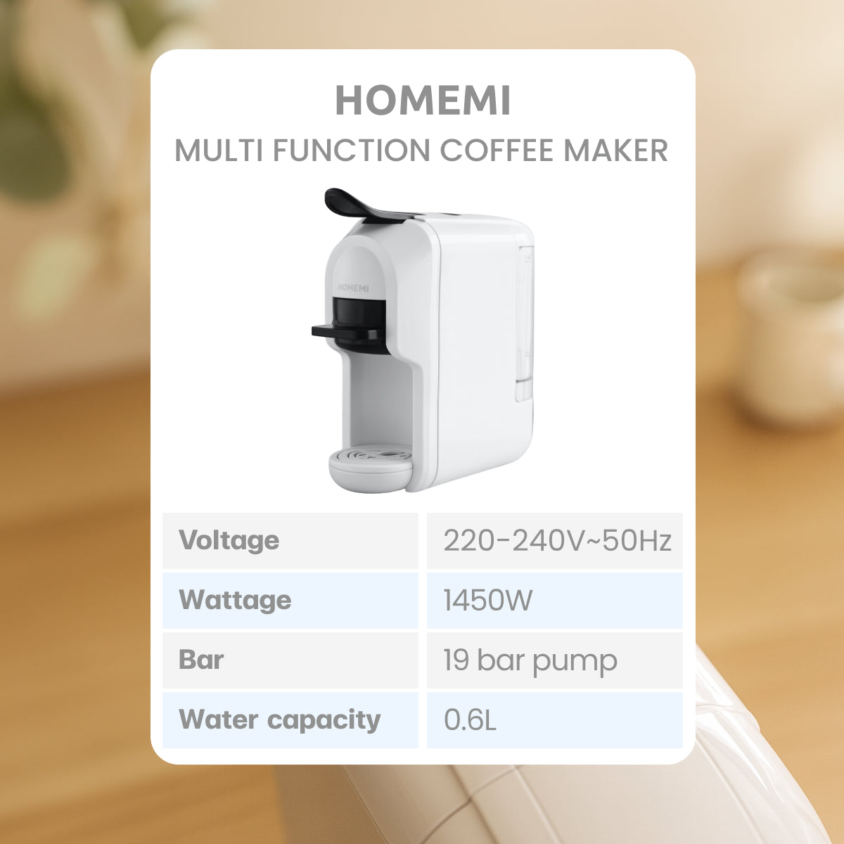 Homemi Multi Function Coffee Maker 5 In 1 เครื่องชงกาแฟอัตโนมัติ รองรับแคปซูลหลากหลายประเภท (HM0097-P-WH)