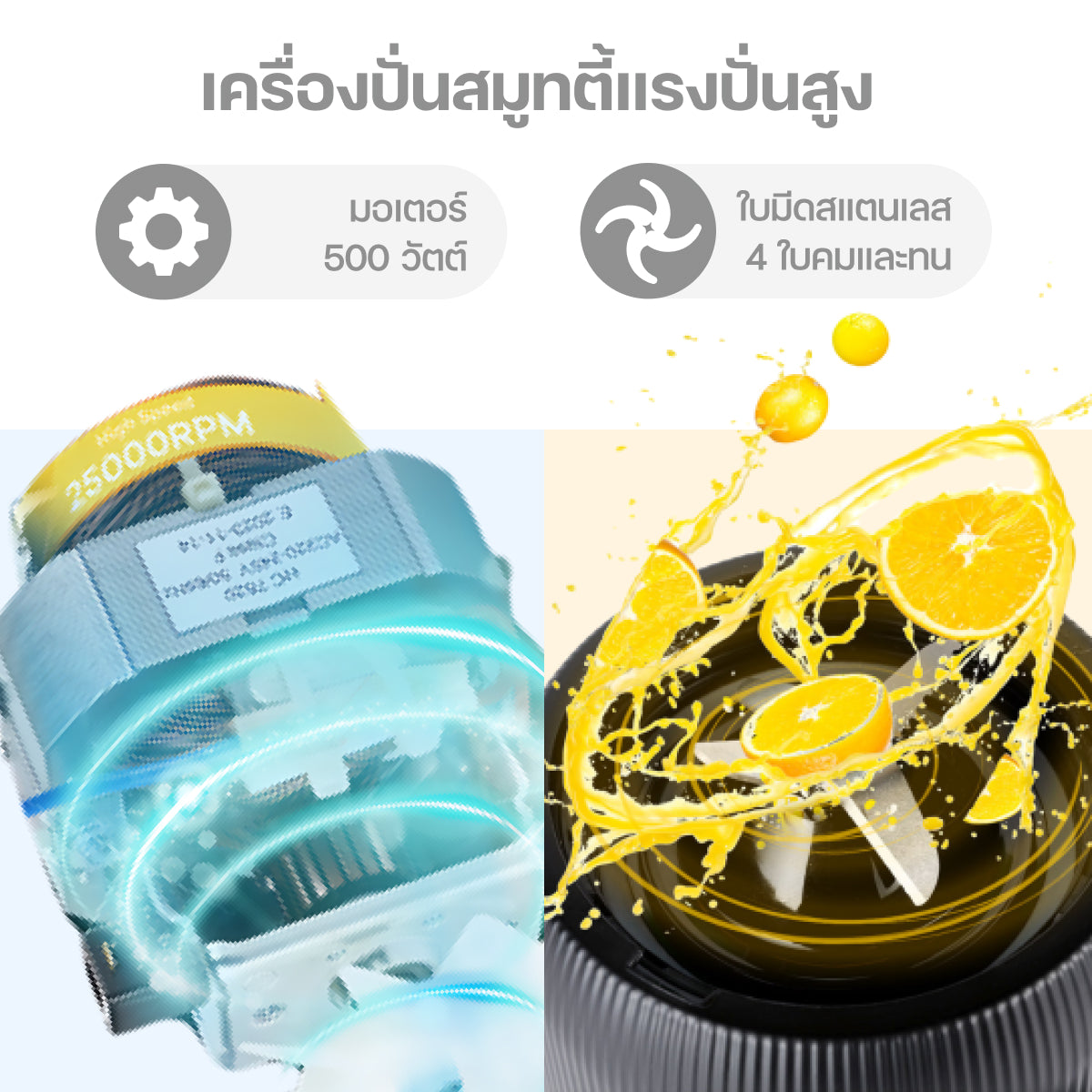 Homemi เครื่องปั่นน้ำผลไม้ Personal Blender Pro ปั่นน้ำผลไม้ ปั่นสมูทตี้ ใช้ปั่นน้ำแข็งได้ รุ่น HM0071-P-BL