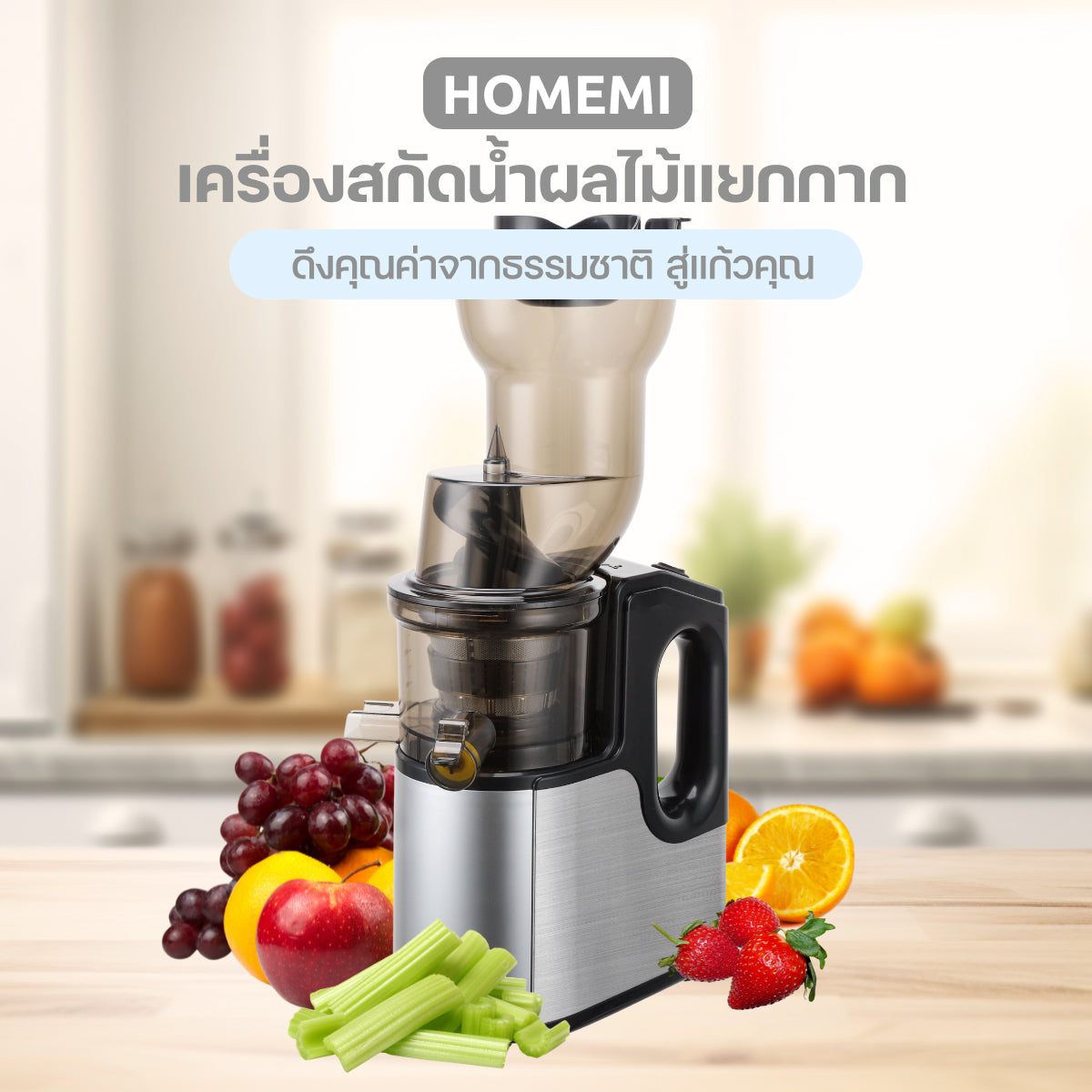 Homemi Slow Juicer เครื่องสกัดน้ำผลไม้แยกกาก การทำน้ำผลไม้สดเพื่อสุขภาพ (HM0111)