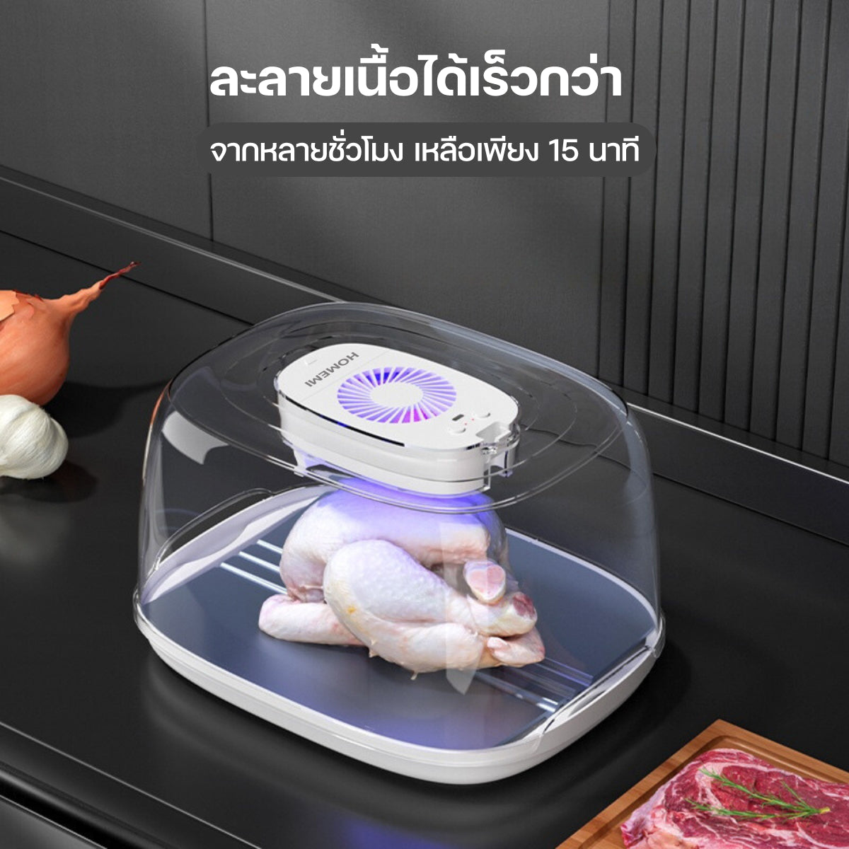 Homemi กล่องละลายเนื้อ Meat Thawing Box ละลายเนื้อไว เนื้อชุ่มฉ่ำขึ้น