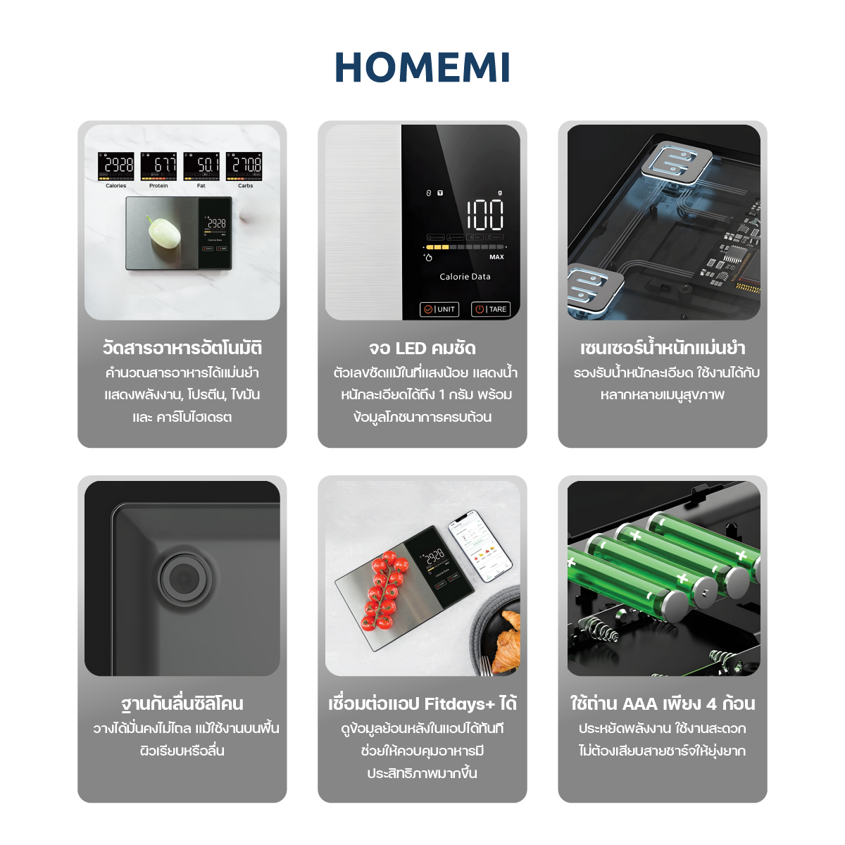 Homemi Smart Nutrition Kitchen Scale เครื่องชั่งอาหารอัจฉริยะ วิเคราะห์โภชนาการ (HM0138)